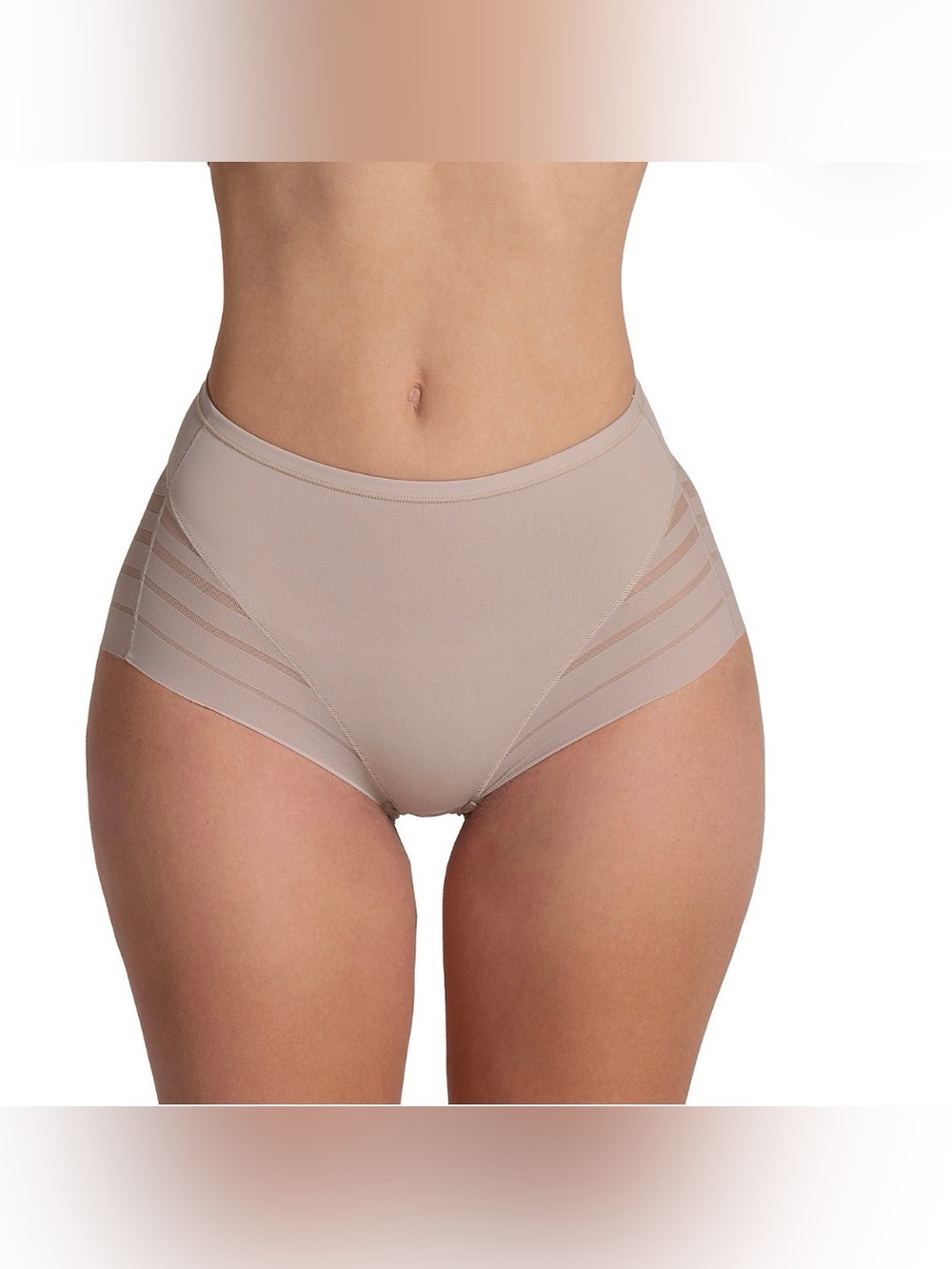 Leonisa Stripe Undetectable Lace Classic Shaper Panty Seamless Firm Beige M